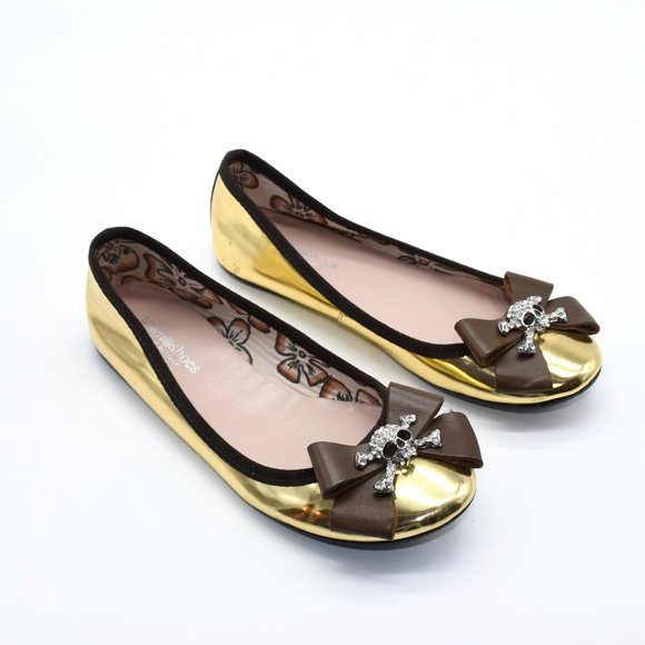 Town Shoes Gold Skull Embellished Flats 36